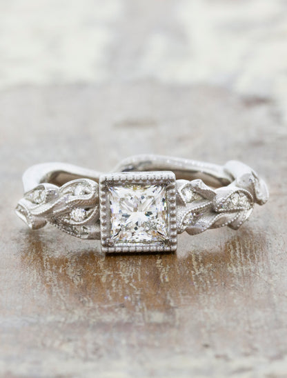 Princess Diamond Nature Inspired Engagement Rings caption: 0.56ct. Princess Diamond 14k White Gold
