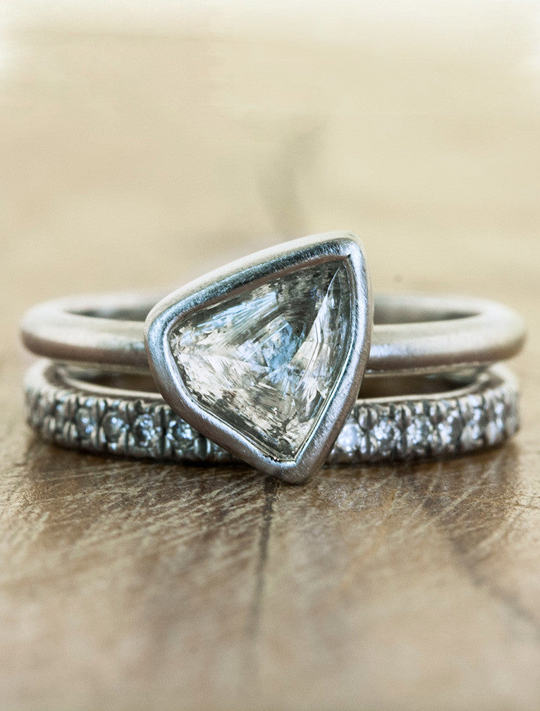 caption:Stacked with Ella wedding band in platinum