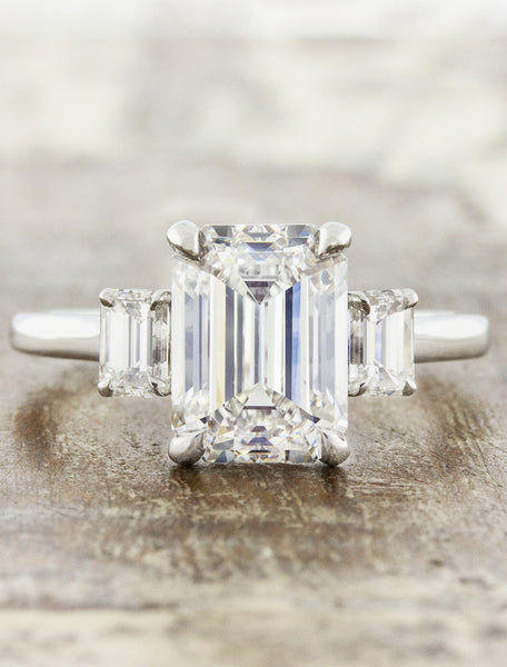 3 diamond emerald cut engagement ring Clearance