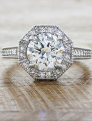 art deco inspired diamond engagement ring;caption:1.00ct. Round Diamond 14k White Gold