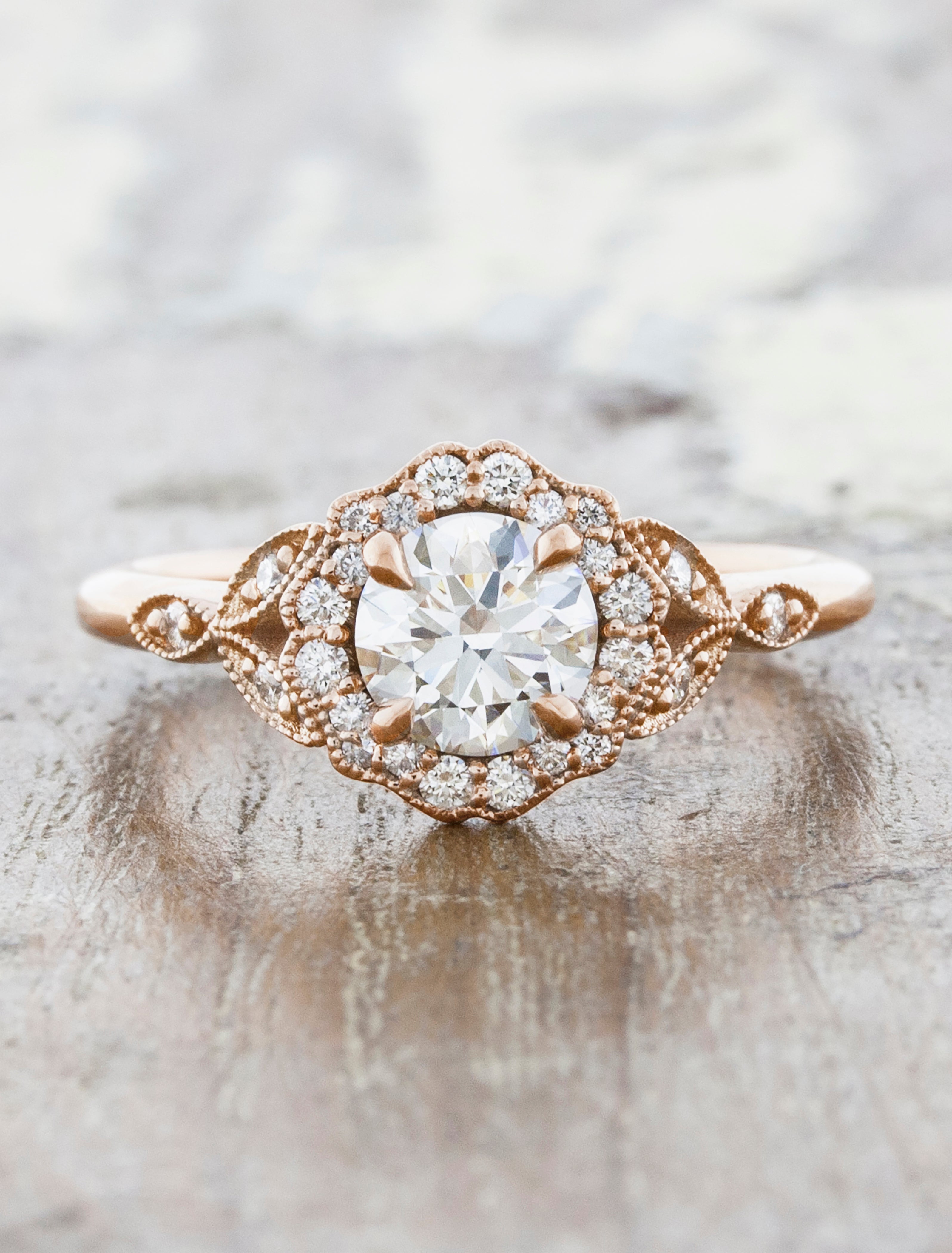 Fiona: Round Halo Diamond Rose Gold Engagement Ring | Ken & Dana Design
