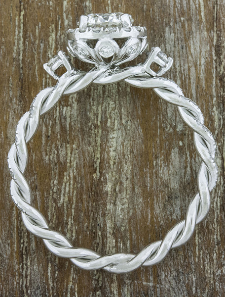 twisted rope band, round diamond engagement ring
