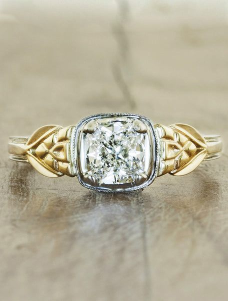 Art Deco Style Cushion Cut Diamond Engagement Ring