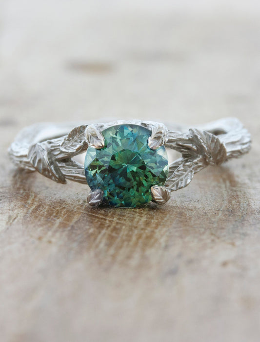 caption:Shown with 1.23ct round Montana sapphire in 14k white gold