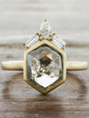 caption:Shown with hexagon cut grey diamond in 14k yellow gold