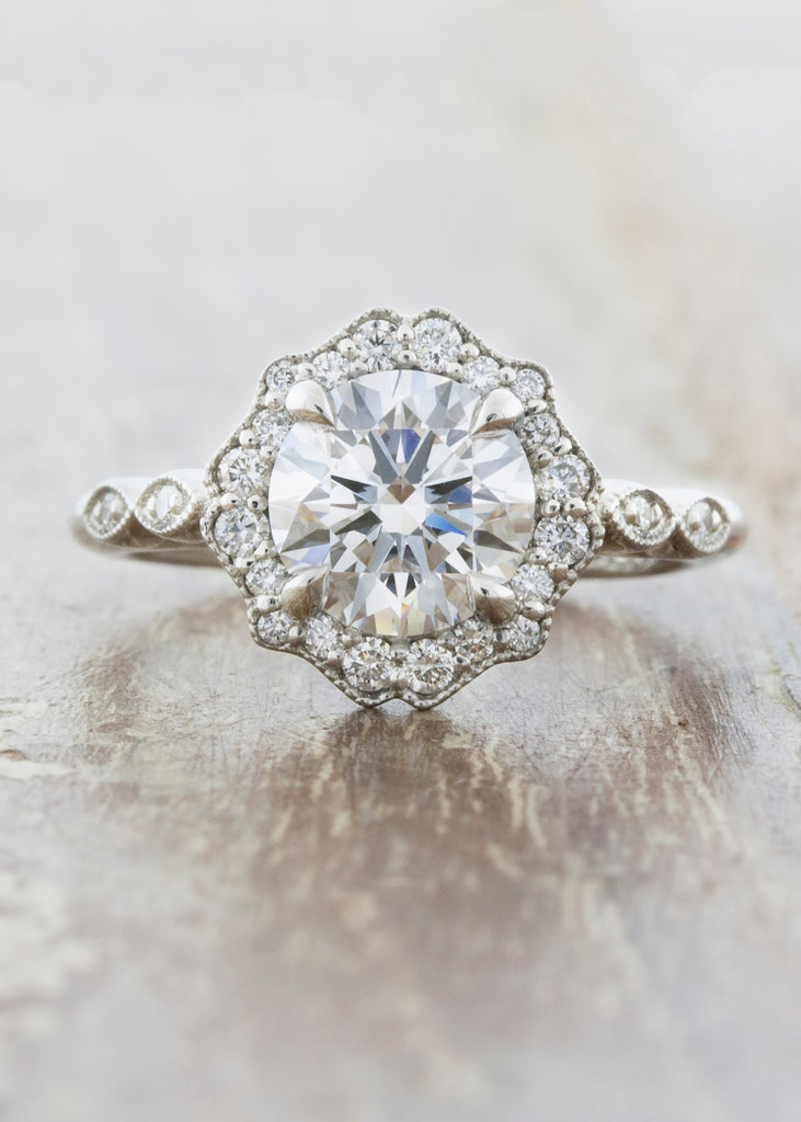 Unique vintage inspired engagement ring;caption:1.00ct. Round Diamond Platinum