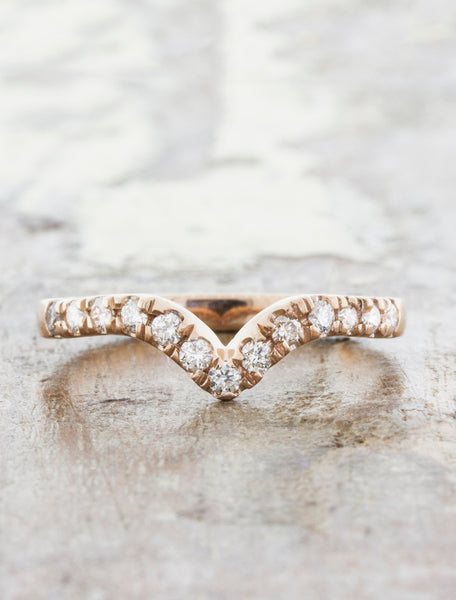 Unique Custom Design 9-Diamond V-Shaped Ring in Solid White Gold