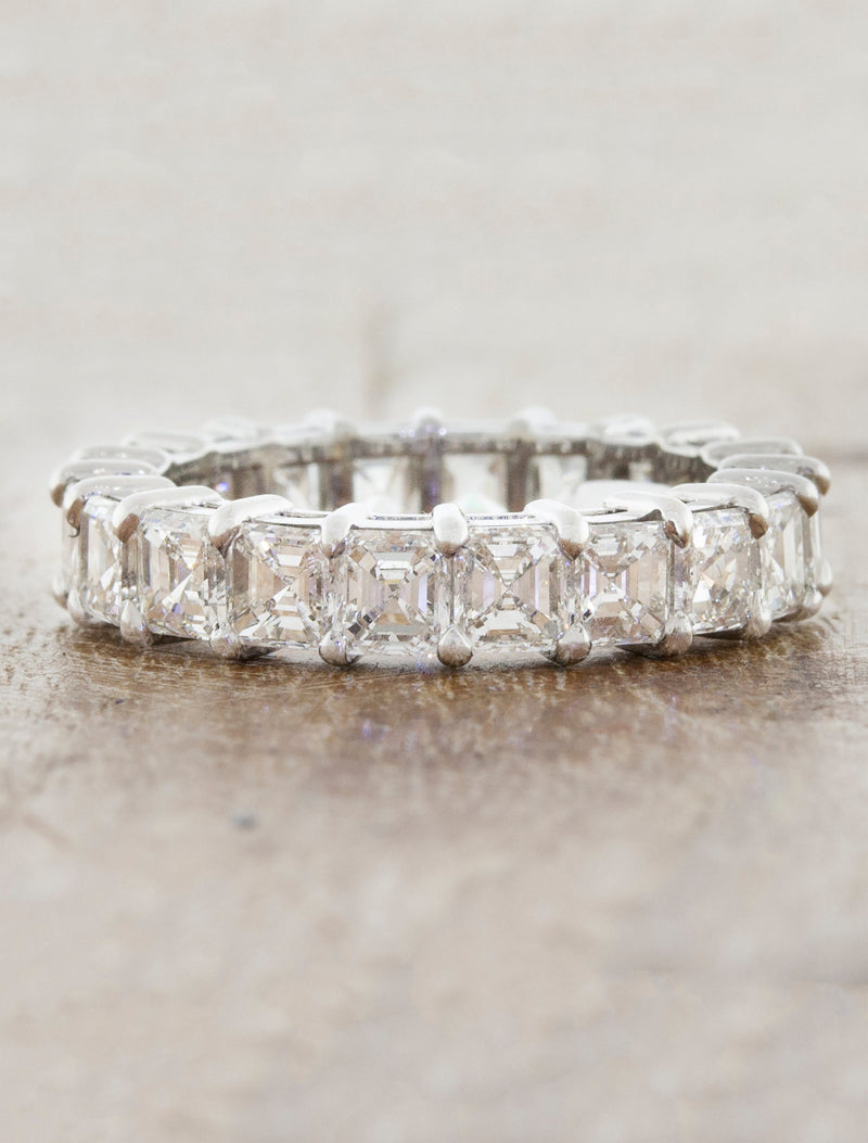 caption:Shown with 5.21 tcw asscher cut diamonds in platinum