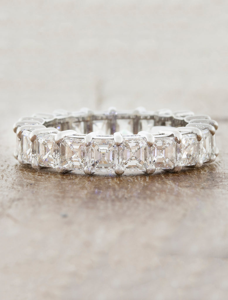 Asscher Diamond Eternity Wedding Ring. caption:Shown with 5.21 total carat weight of diamonds