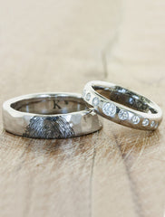 custom matching fingerprint wedding band set - his & hers. caption:Shown with Lito matching wedding band