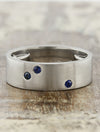 unique men's brushed metal wedding ring, gemstone accents