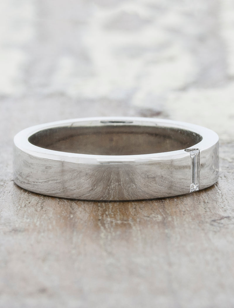 Modern Men's 5mm Wedding Band, Baguette Shaped Diamond 