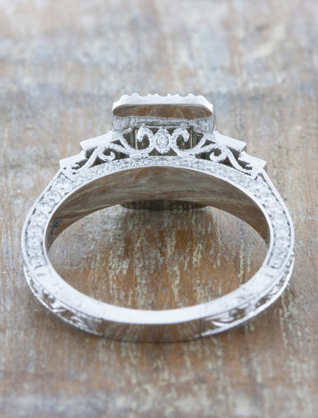 Vintage Inspired Radiant Diamond Halo Engagement Ring