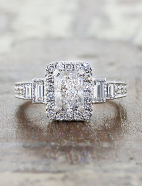 Round Halo Diamond Engagement Ring Stackable Milgrain Design 14K Gold  (I-J/I1-I2) – Glitz Design