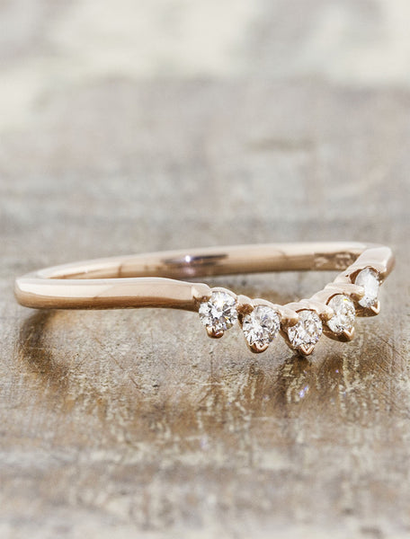 countoured prong set diamond wedding band - rose gold