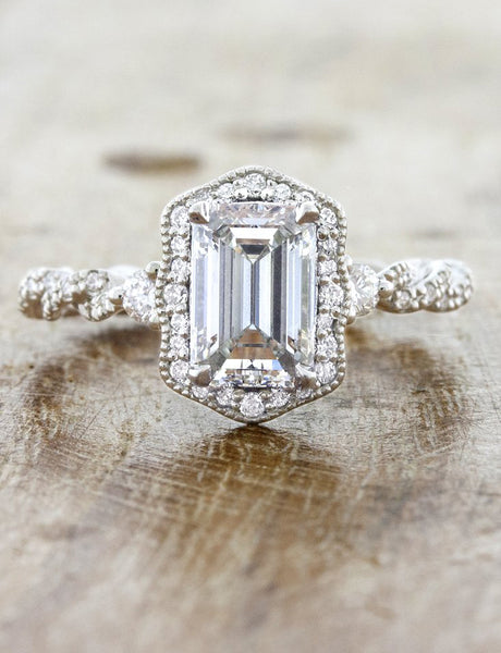 Custom Emerald Cut Three Stone Engagement Ring #107263 - Seattle Bellevue |  Joseph Jewelry