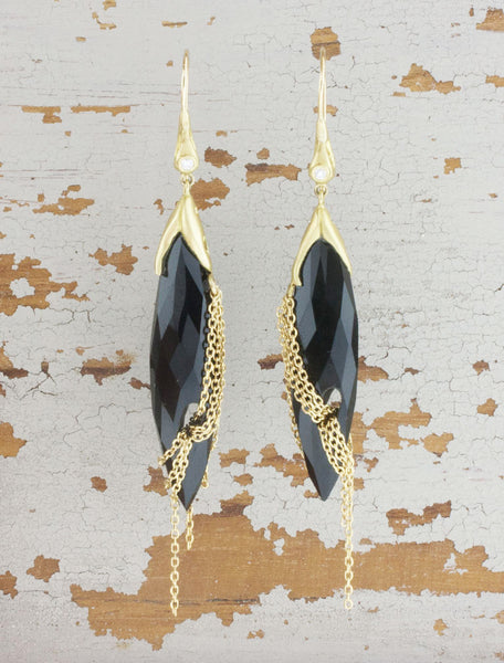 Black Onyx and Yellow Gold Earrings