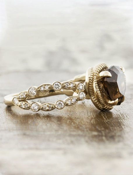 smoky topaz engagement ring - intricate band