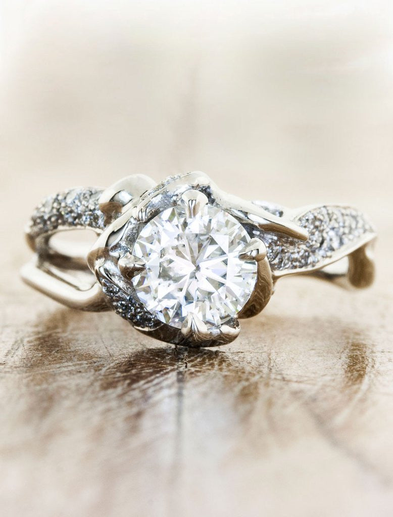 sculptural split shank pave band diamond engagement ring caption:1.00ct. Round Diamond Platinum