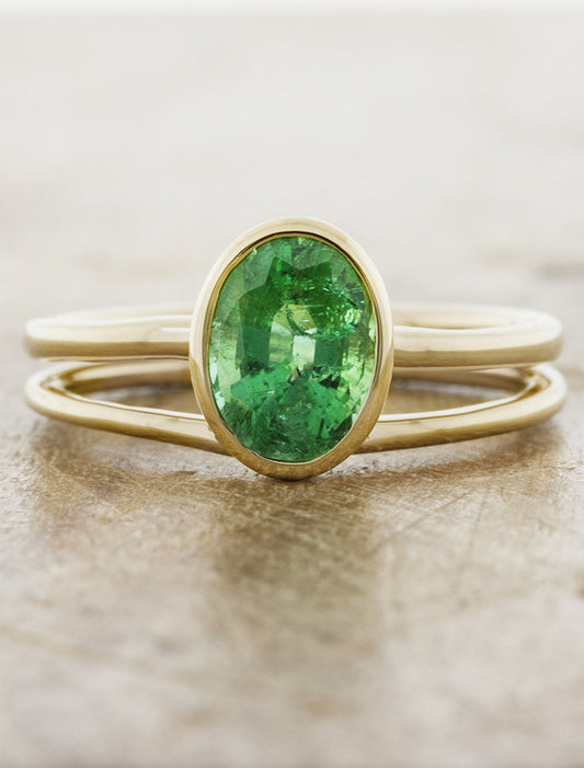 caption:Shown with oval emerald in 14k yellow gold