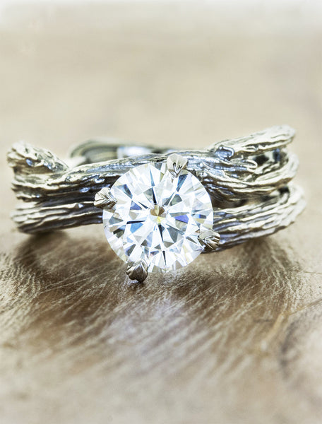 Nature inspired engagement ring - Laurel caption:1.25ct. Round Diamond Platinum paired with Willow wedding band
