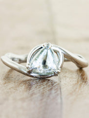 organic inspired raw diamond ring, asymmetrical band caption:0.75ct. Diamond Maccle 14k White Gold