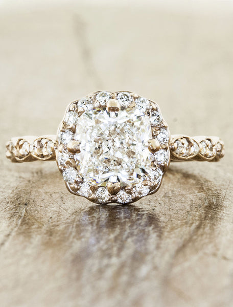 delicate unique halo cushion cut diamond engagement ring
