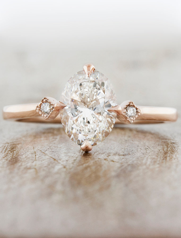 Oval Diamond Ring in Rose Gold;caption:Shown with 1.15ct. Oval Diamond 14k Rose Gold
