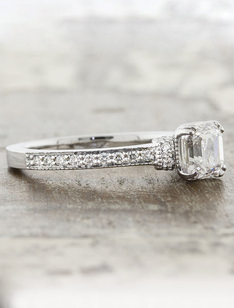 asscher cut diamond engagement ring, antique-inspired