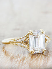 Emerald Diamond Split Band Engagement Ring