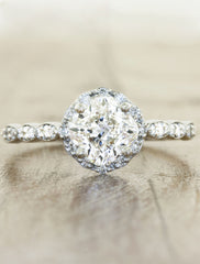 feminine cushion cut diamond ring;caption:1.30ct. Cushion Cut Diamond Platinum