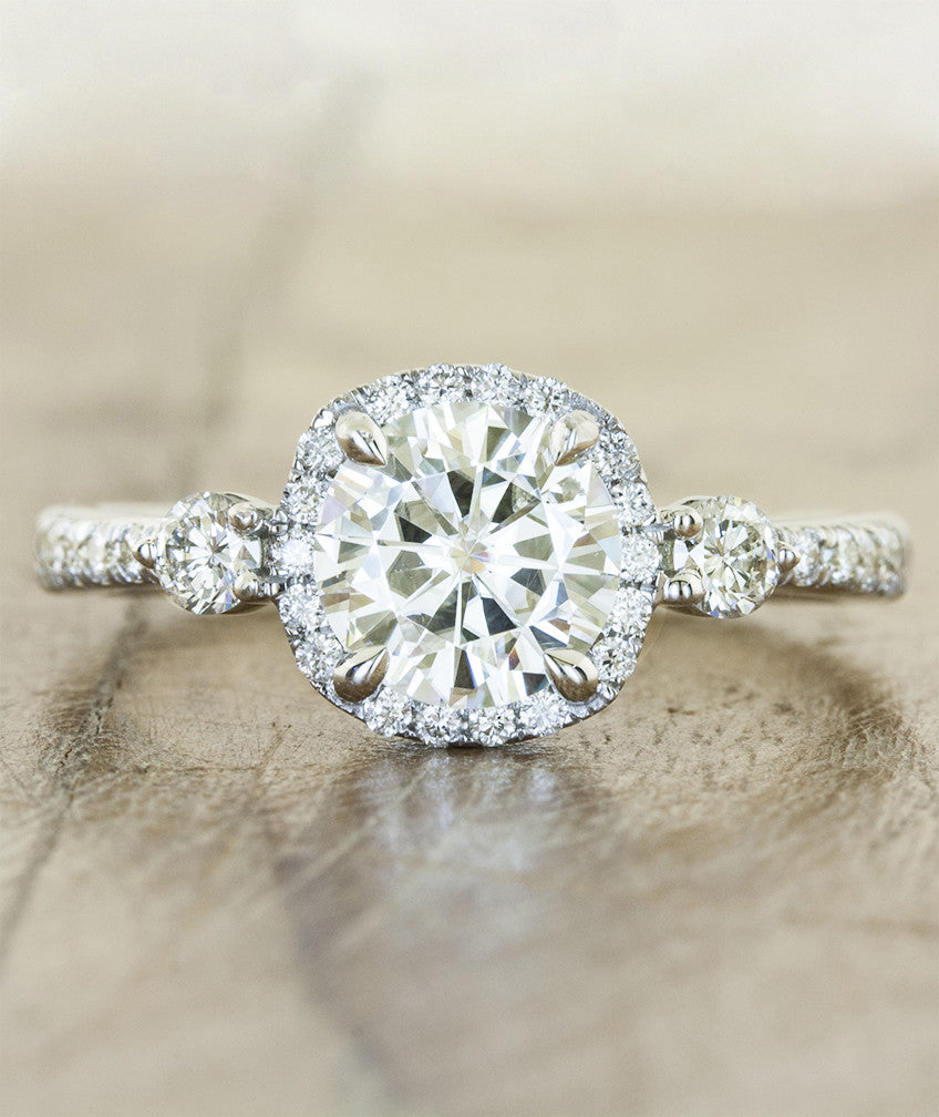 halo cushion cut diamond engagement ring side diamonds
