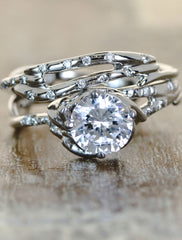 sculptural split shank organic shaped wedding band - paired with engagement ring. caption:Shown with Daya engagement ring