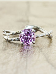 purple sapphire engagement ring, split shank band