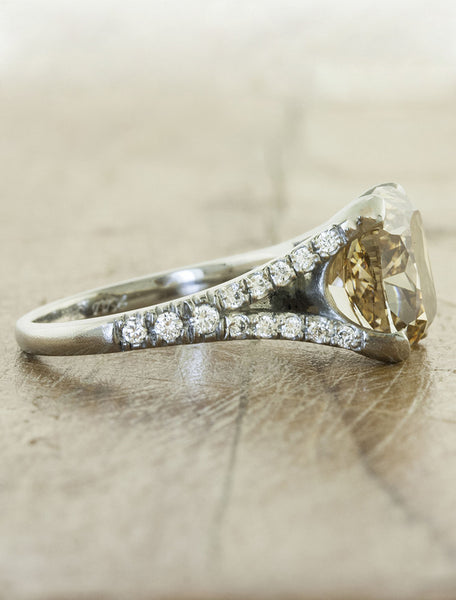 cushion cut brown diamond engagement ring, split band