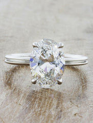 unique oval diamond engagement ring, double band 