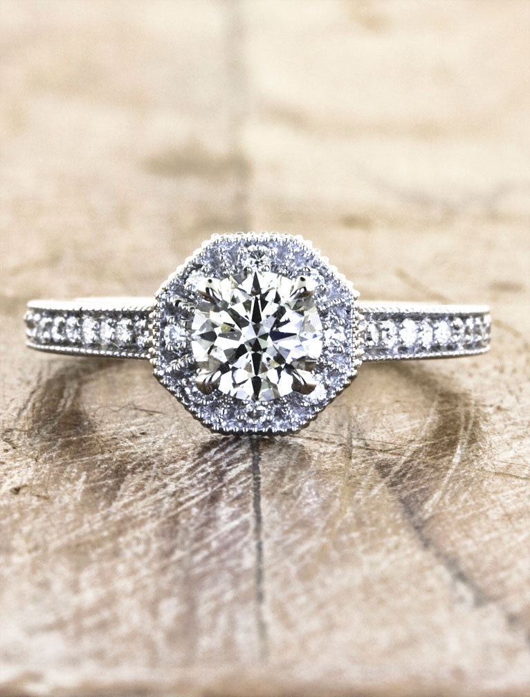 Unique Engagement Rings Ken & Dana Design - Almira top view;caption:0.70ct. Round Diamond 14k White Gold