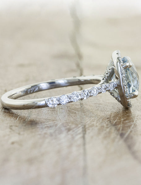 cushion cut halo aquamarine diamond engagement ring - studded band
