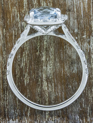 cushion cut halo aquamarine diamond engagement ring - basket setting
