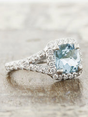 halo cushion cut aquamarine platinum diamond-accented double arching band