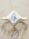 caption:Shown with 0.7ct asscher cut diamond in platinum