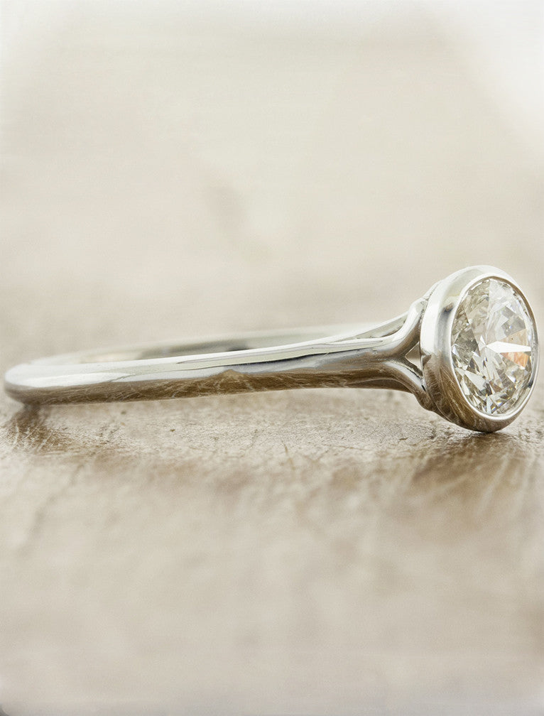 unique bezel set round diamond engagement ring