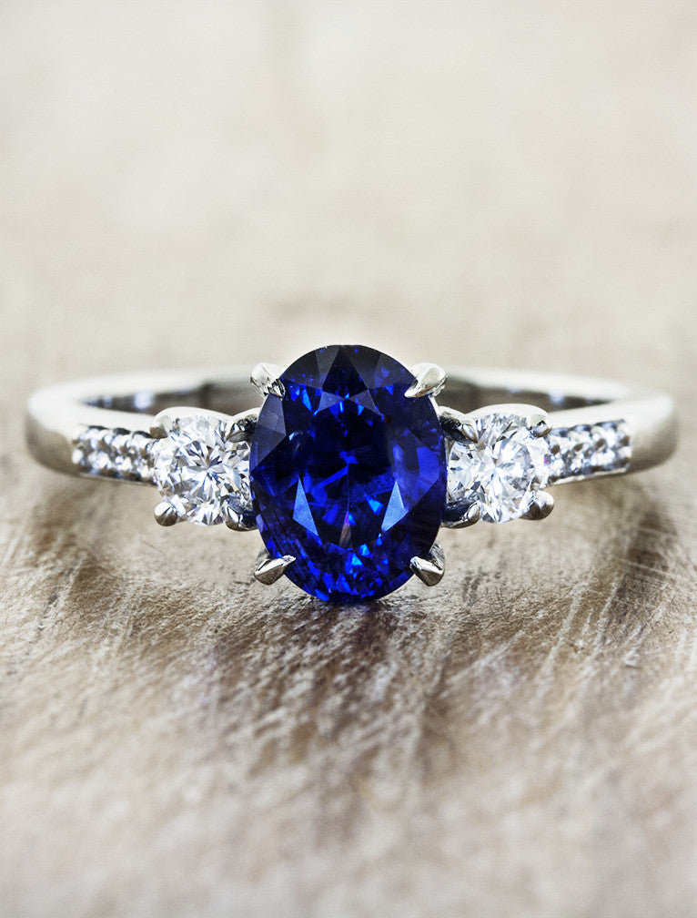 Hetty: 3-Stone Heart Setting Diamond Engagement Ring | Ken & Dana