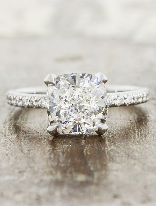 caption:Shown with 2ct cushion cut diamond in platinum