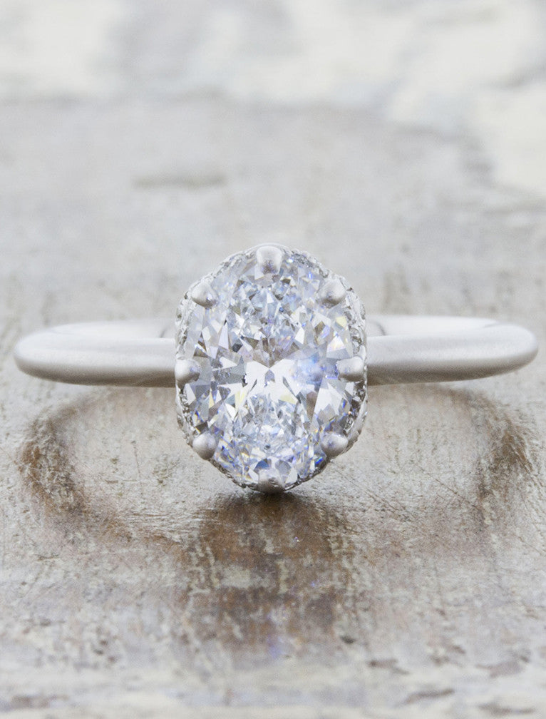 Unique solitaire hidden halo;caption:1.50ct. Oval Diamond 14k White Gold