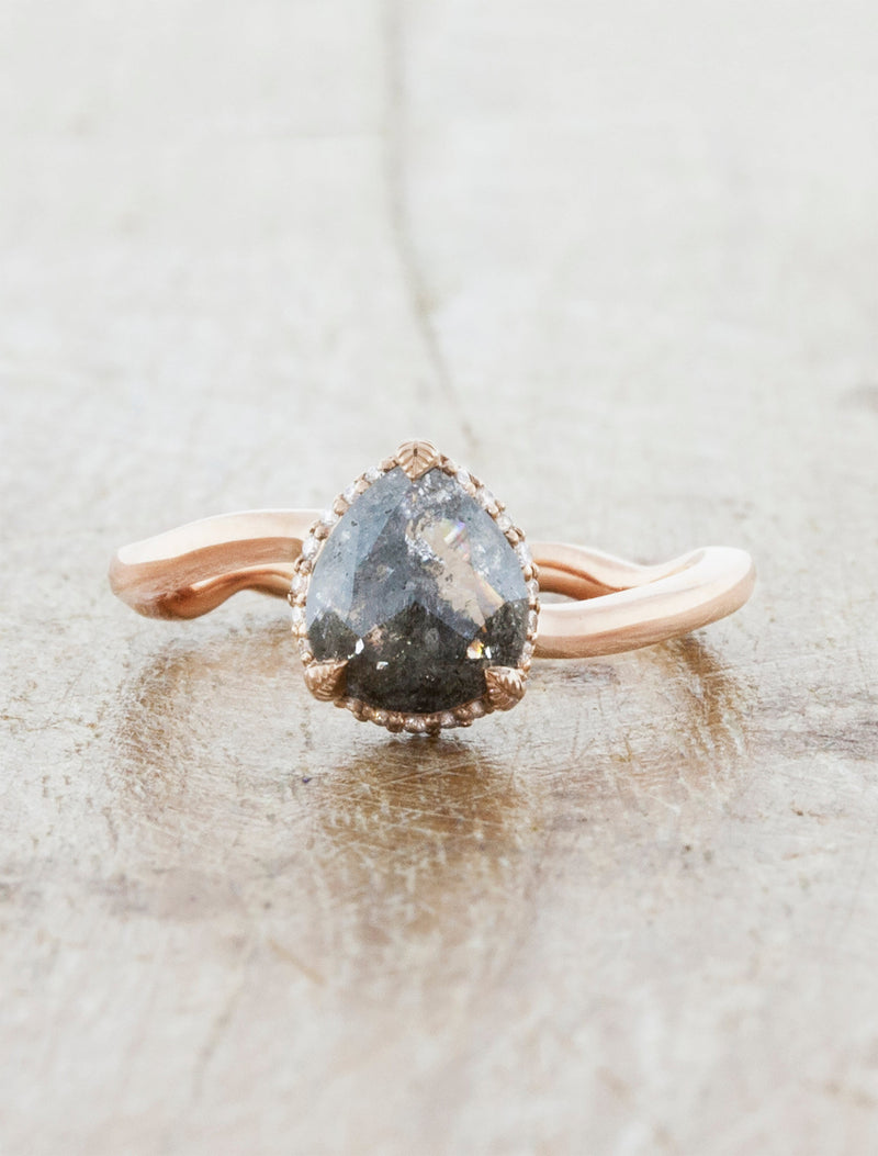 caption:Customized with pear grey diamond in 14k rose gold