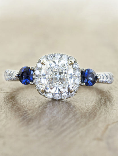 Diamond Halo Blue Sapphire Cushion Cut Ring CT 925 Sterling Silver