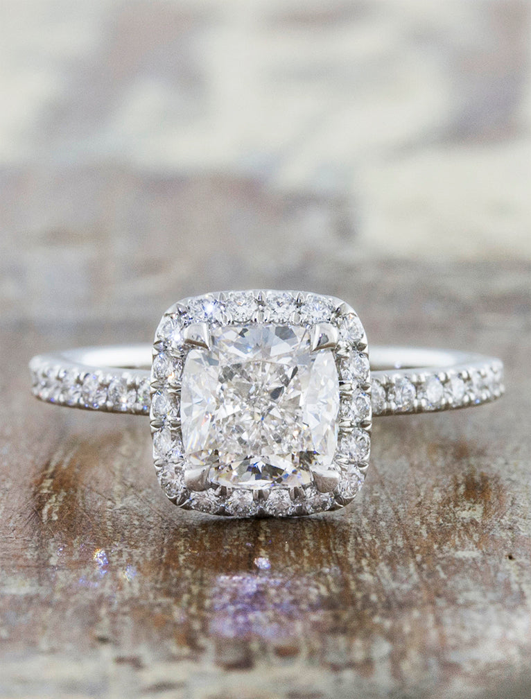 Janie-Diamond: Cushion Cut Halo Diamond Engagement Ring | Ken & Dana Design