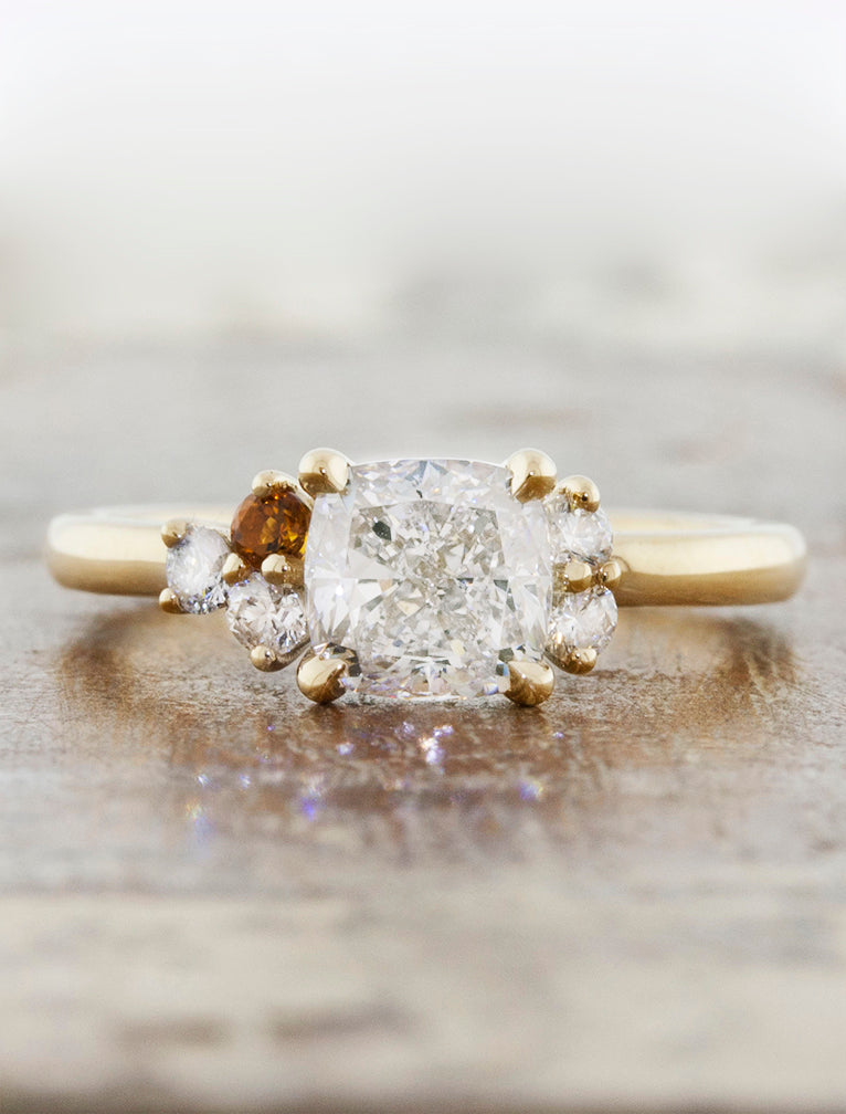  Diamond Cluster Engagement Ring with Citrine Accents