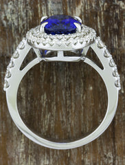 double halo oval sapphire engagement ring - top view